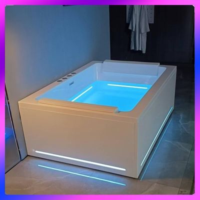 Ladodo E-8042 Vasca da bagno acrilica rettangolare per due persone con getti di massaggio a strisce a LED