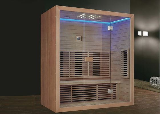 Sala sauna per 3 persone con bluetooth a infrarossi e musica con panchina all'interno