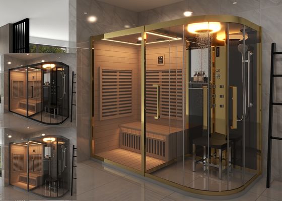Relaxing Gold Frame Sauna Combined Steam Room per la casa con doccia