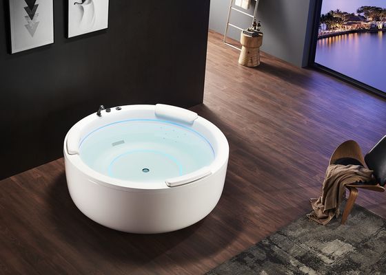 D1600mm Vasca da massaggio rotonda con 2 strisce LED interne Vasca a bolle nascosta - Adaptabile a 3 persone per spazi piccoli